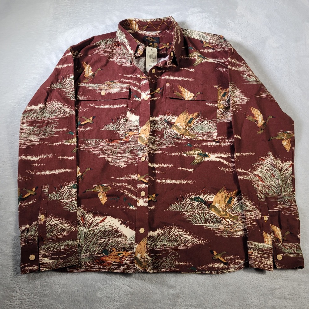 L.L. Bean Signature Camp Flannel Womens S Currant Mallard Duck Print Shirt